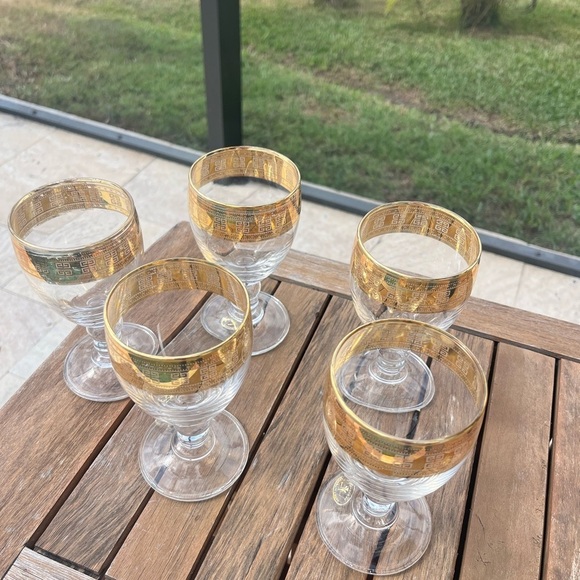 Vintage J Preziosi "Lavorato a Mano" Wine Glasses Gold Band Rim Set of 4 Italy - Picture 6 of 13